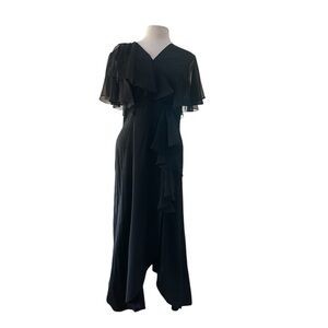 Filigree Black Ruffle Maxi Dress Wrap Vintage 80's 90's Size 12
